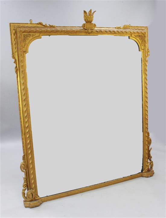 A Victorian gold painted gilt gesso overmantel mirror, W.5ft